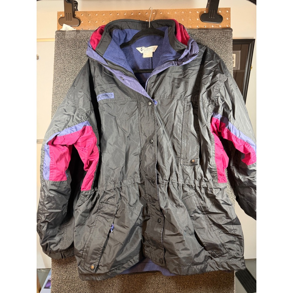 Columbia Long's Peak Parka Mens M Black Purple Pink Vintage 90s Fleece Lined